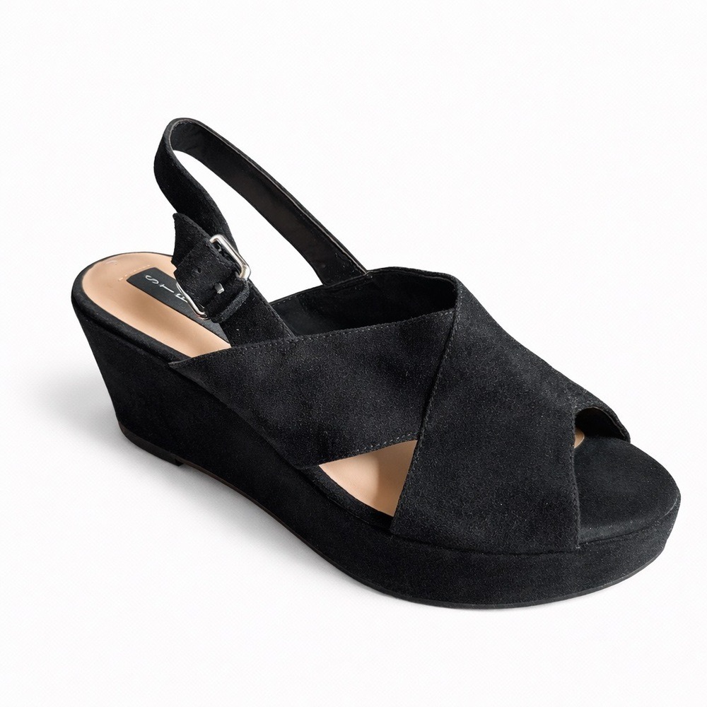 Steven by‎ Steve Madden Sol Black Suede Wedge Sandals Woman's 7.5